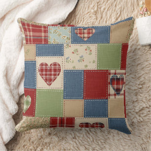 Vintage Farmhouse Herz Quilt Patchworkdruck Kissen