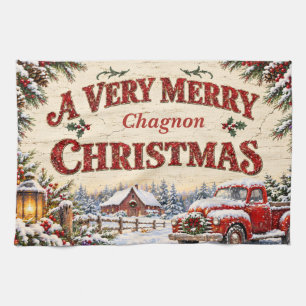Vintage Farmhouse Weihnachten Roter Lastwagen Küch Geschirrtuch