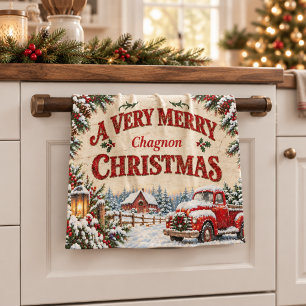 Vintage Farmhouse Weihnachten Roter LKW Küchenhand Geschirrtuch