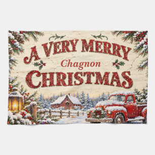 Vintage Farmhouse Weihnachten Roter LKW Küchenhand Geschirrtuch