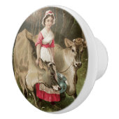 Vintage Farmmädchen und Kuh Keramikknauf (Rechts)