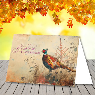 Vintage Fasan auf der Wiese Thanksgiving Feiertagskarte