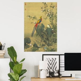 Vintage Fasan im Frühlingsgarten Kunst Poster