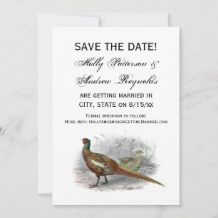 Vintage Fasan Jagdvogel Zeichnung Farbe #2 Save The Date