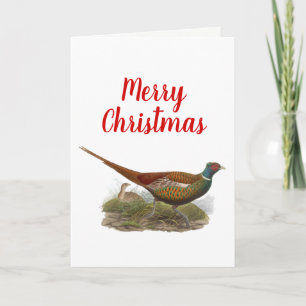 Vintage Fasan Jagdvogel Zeichnung Farbe Weihnachte Feiertagskarte