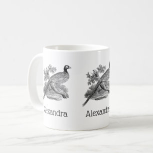 Vintage Fasan Jagdvogel Zeichnung SW Kaffeetasse