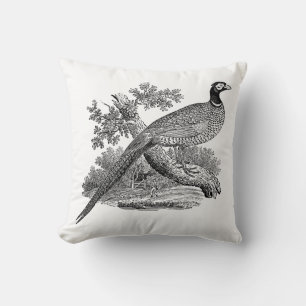 Vintage Fasan Jagdvogel Zeichnung SW Kissen