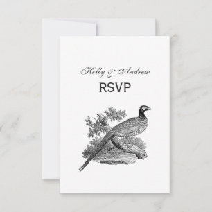 Vintage Fasan Jagdvogel Zeichnung SW RSVP Karte