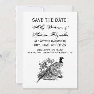 Vintage Fasan Jagdvogel Zeichnung SW Save The Date