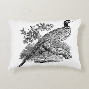 Vintage Fasan Jagdvogel Zeichnung SW Zierkissen