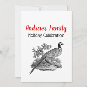 Vintage Fasan Wildvogel Zeichnung SW Weihnachten Einladung
