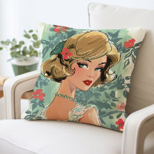 Vintage Fashion Girl Pillow, Retro Wohngestaltung