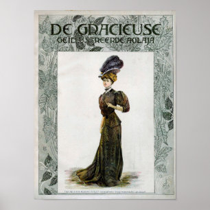 Vintage Fashion Illustration Lady Feather Boa Hat  Poster