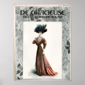 Vintage Fashion Illustration Lady Feather Hat Poster (Vorne)