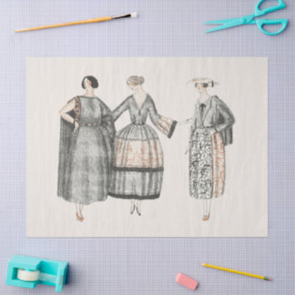 Vintage Fashion Plates Women Decoupage Seidenpapier