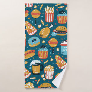 Vintage Fast Food Icons Nahtloses Muster. Wiederho Badehandtuch