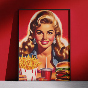 Vintage Fast Food Pin-up Girl Poster