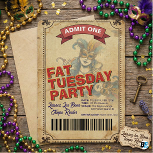 Vintage Fat Tuesday Party-Ticket   Mardi Gras Einladung
