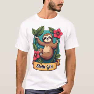 Vintage Faultier Blumenmädchen Süße Tropische Retr T-Shirt