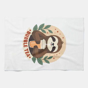 Vintage Faultier Bubble Tea Süße Retro-Tierkunst 2 Geschirrtuch