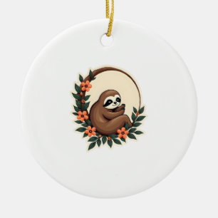Vintage Faultier Floral Botanisches Retro-Tier-Art Keramik Ornament