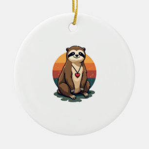 Vintage Faultier-Herz Süße Retro-Tier-Illustration Keramik Ornament