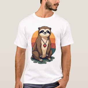 Vintage Faultier Herz Süße Retro-Tier-Illustration T-Shirt