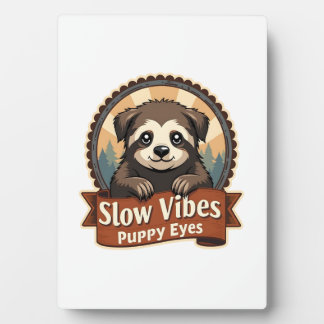 Vintage Faultier-Hund-Shirt Slow Vibes Welpenaugen Fotoplatte