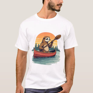 Vintage Faultier Kanu Sonnenuntergang Retro Wildti T-Shirt
