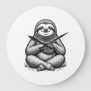 Vintage-Faultier-Strick-Stickerei-Shirt-Design_1 Große Wanduhr
