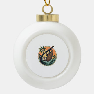 Vintage Faultier Vektor Retro-Wildtier-Abzeichen 2 Keramik Kugel-Ornament