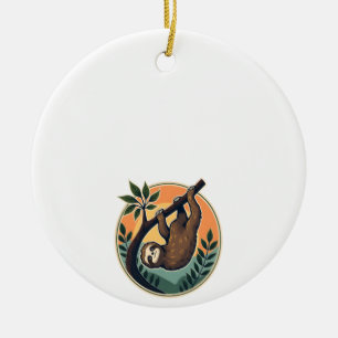 Vintage Faultier Vektor Retro-Wildtier-Abzeichen 2 Keramik Ornament