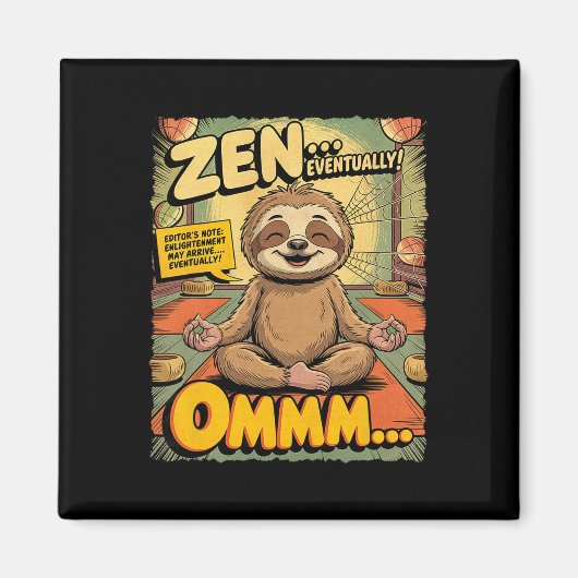 Vintage Faultier Yoga Lustig Retro Comic Meditatio Magnet (Vorne)