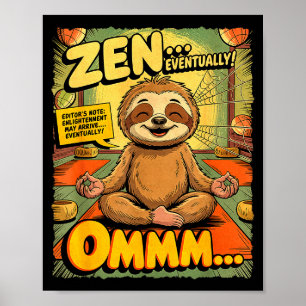Vintage Faultier Yoga Lustig Retro Comic Meditatio Poster