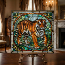 Vintage-Faux-Buntglas-Tiger-Dschungel-Mosaik