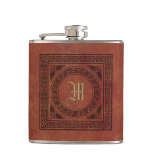 Vintage-Faux-Leder-Keltischer-Knoten-Schablone Flachmann