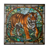 Vintage Faux Stained Glass Tiger Jungle Mosaic Fliese (Vorderseite)