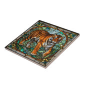 Vintage Faux Stained Glass Tiger Jungle Mosaic Fliese (Seite)