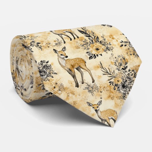 Vintage Fawn & Floral Woodland Pattern (7) Krawatte (Gerollt)
