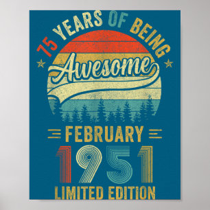 Vintage Februar 1951 Alt 75. Geburtstag Männer Fra Poster
