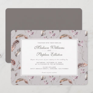Vintage Federn- und Blumenmuster - Hochzeit Einladung