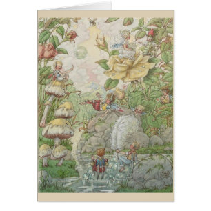 Vintage - Feen spielen in einem Gartenteich,