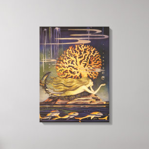 Vintage feenhafte Geschichte, kleine Meerjungfrau Leinwanddruck