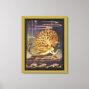 Vintage feenhafte Geschichte, kleine Meerjungfrau Leinwanddruck