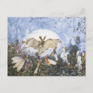 Vintage-Feien greifen eine Fledermaus an Postkarte