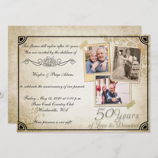 Vintage Feier zum 50. Jahrestag Einladung (Vorne/Hinten)