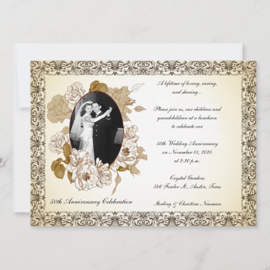 Vintage Feier zum 50. Jahrestag Einladung (Vorderseite)