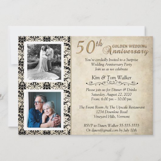 Vintage Feier zum 50. Jahrestag Einladung (Vorderseite)
