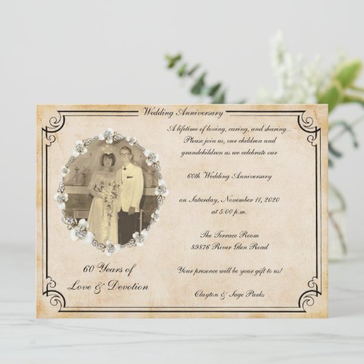 Vintage Feier zum 60. Jahrestag Einladung (Stehend Vorderseite)