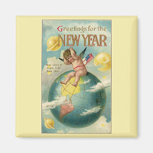 Vintage-Feiertage, Gruß zum Neujahr Magnet